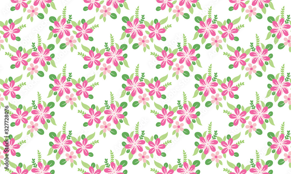 Obraz premium Seamless design of Botanical leaf with beautiful pink floral pattern background design.