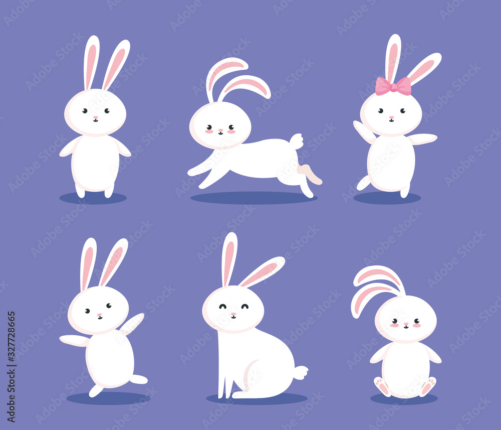 group of cute rabbits icons vector illustration design group of cute rabbits icons vector illustration design