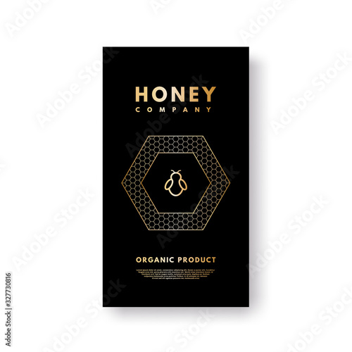 Vector social media story gold gradient honey bee. Design template, background, banner, blank, poster, advertising.