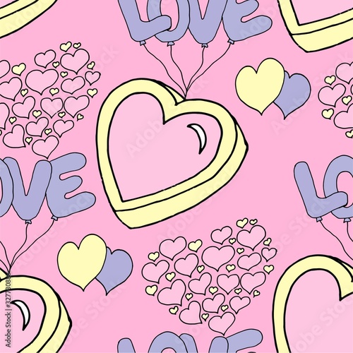 Valentine's day seamless pattern with coffee cup and hearts. Beautiful greeting card with valentines day seamless pattern. Red heart valentine love logo vector. Holiday background.Vector illustration