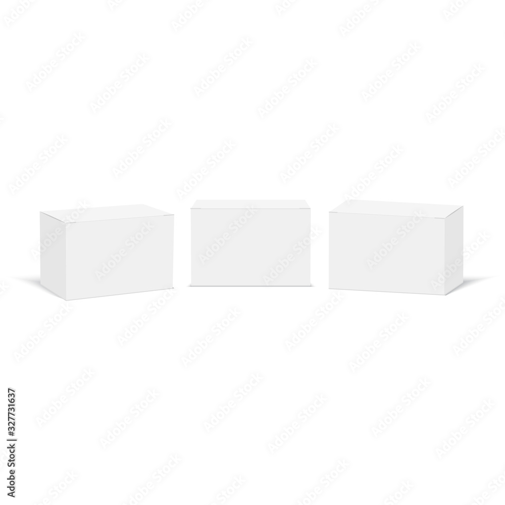 Obraz premium White cardboard box mock up. Set of cosmetic or medical packings. Vector.