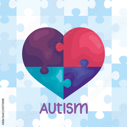 world autism day with heart of puzzle pieces vector illustration design