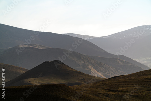 Mountain ridge terrain in haze landscape
