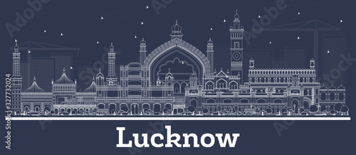 Outline Lucknow India City Skyline with White Buildings. photo