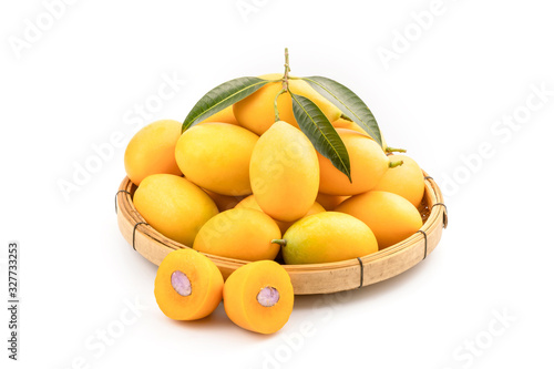 Fresh yellow marian plum fruit (Mayongchid in Thai name) isolated on white background