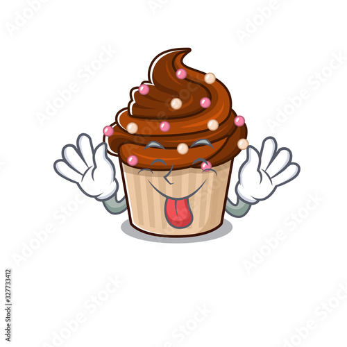 Funny chocolate cupcake mascot design with Tongue out