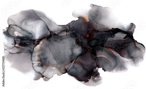 Watercolor texture. Alcohol ink texture. Painting isolated. Black abstract background.  Dark art