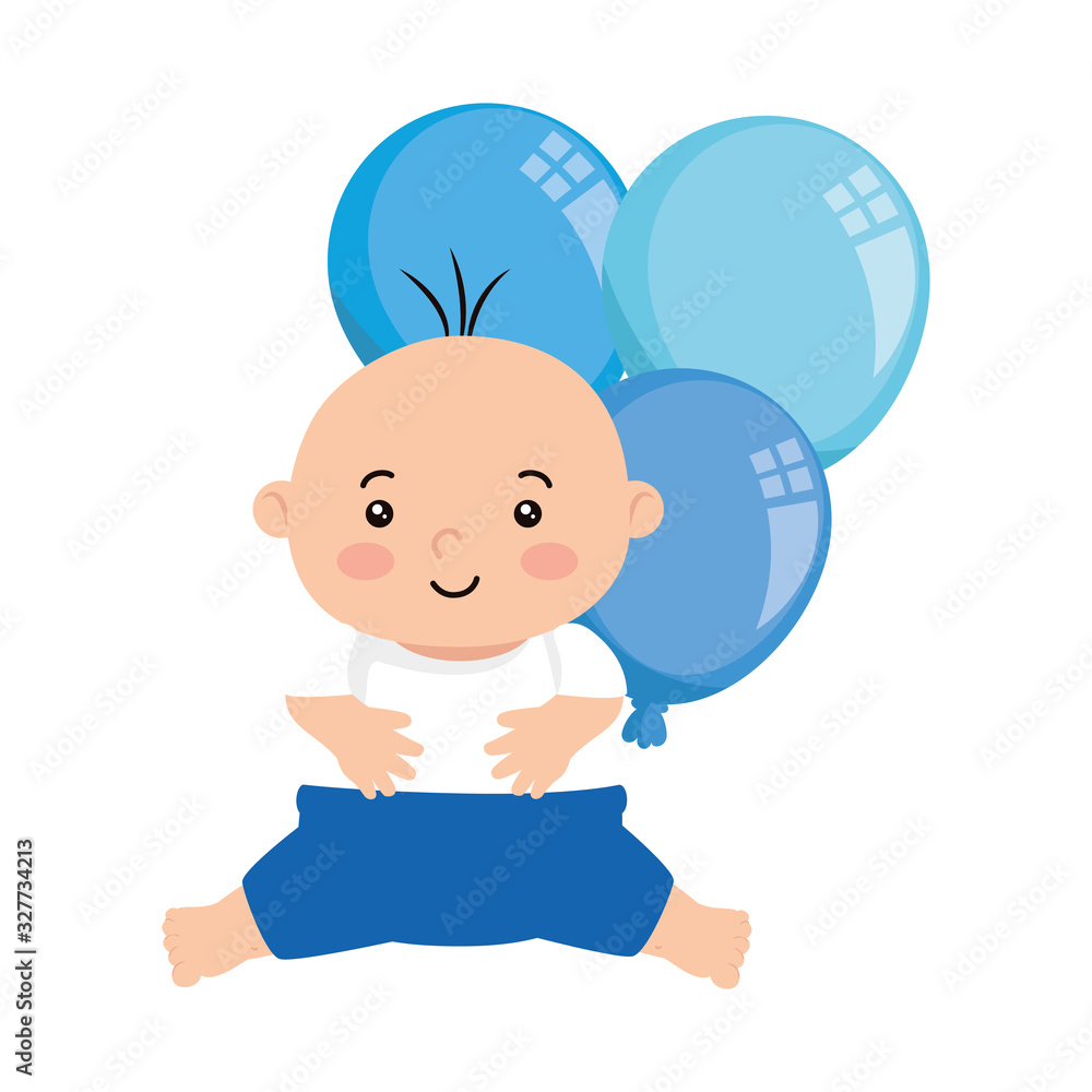 cute baby boy with balloons helium vector illustration design cute baby boy with balloons helium vector illustration design