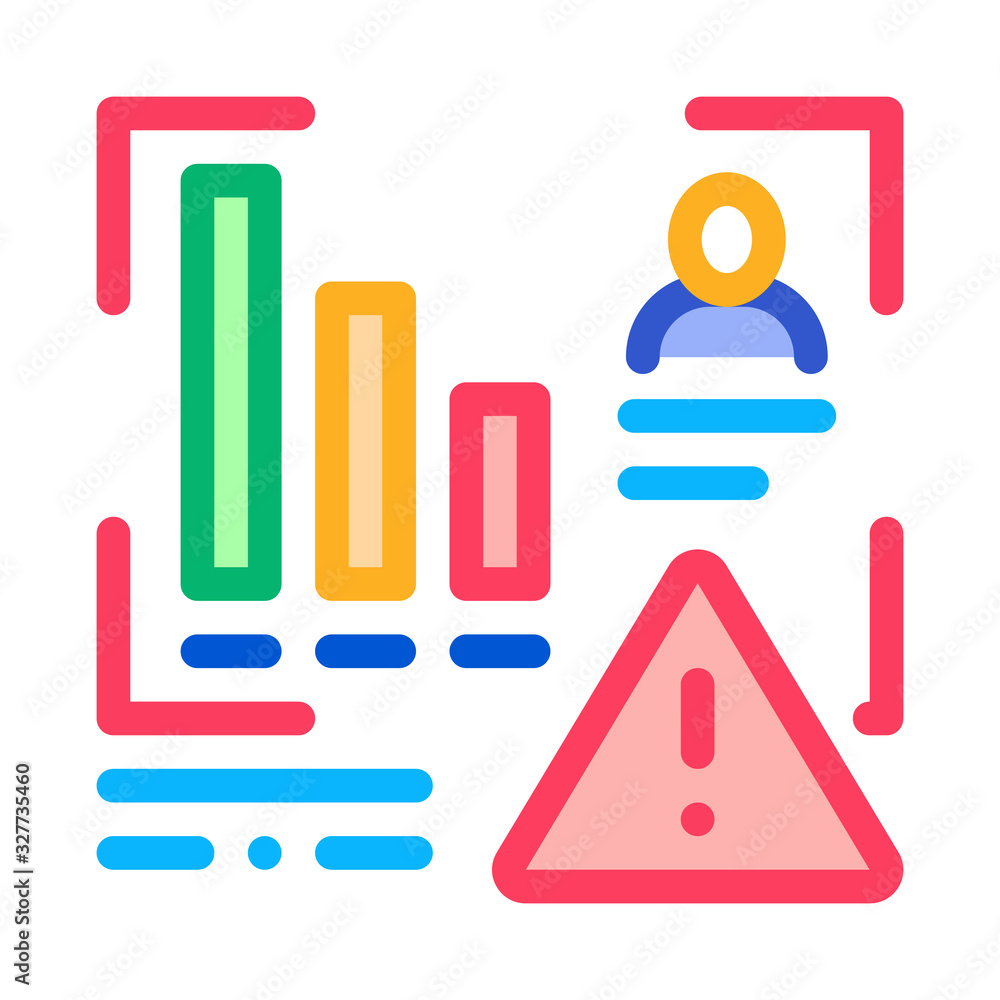 Bad Working Employee Card Icon Thin Line Vector. Worker Report With Down Graphic, Exclamation Mark In Triangle Color Symbol Illustration Bad Working Employee Card Icon Thin Line Vector. Worker Report With Down Graphic, Exclamation Mark In Triangle Color Symbol Illustration