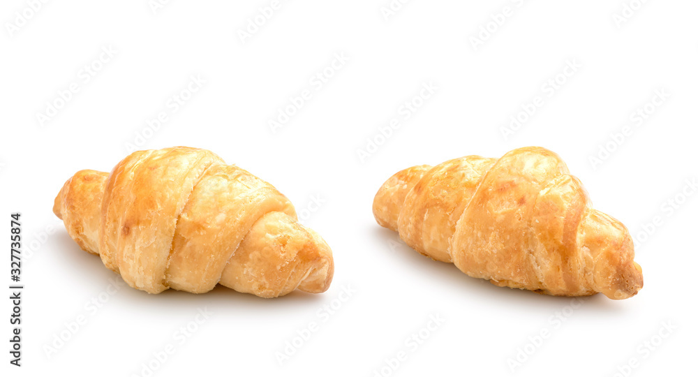 Fresh Croissant. Studio shot isolated on white background. Junk food, obesity or food healthy concept