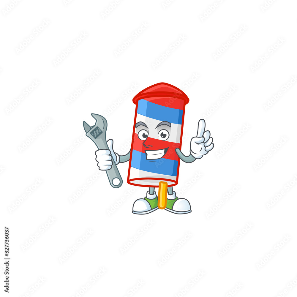 happily Mechanic rocket USA stripes cartoon character design