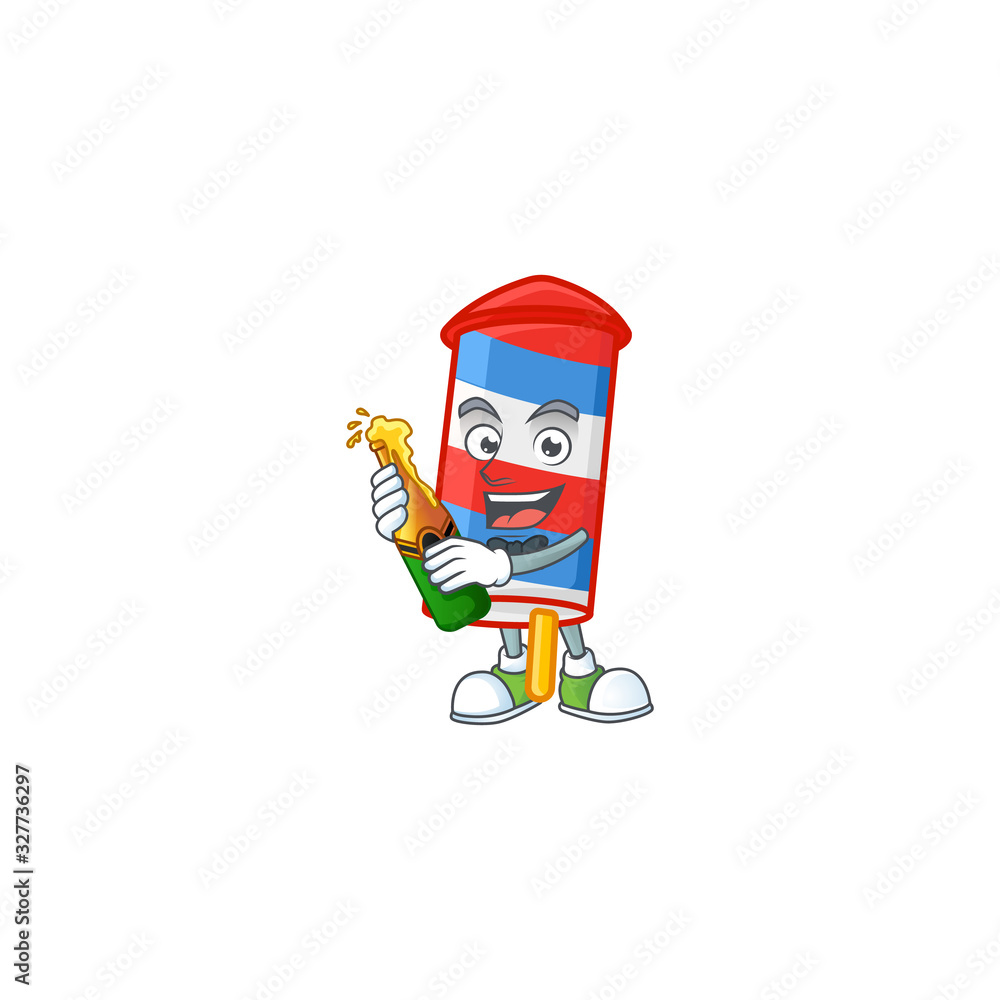 mascot cartoon design of rocket USA stripes having a bottle of beer