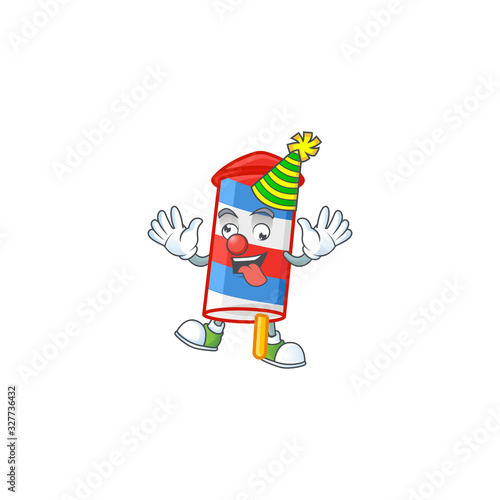 Cute and funny Clown rocket USA stripes cartoon character mascot style