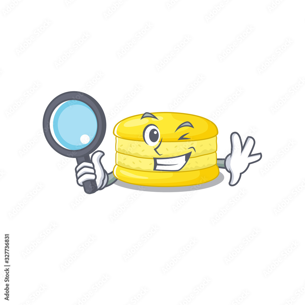 Elegant and Smart lemon macaron Detective cartoon design concept Elegant and Smart lemon macaron Detective cartoon design concept