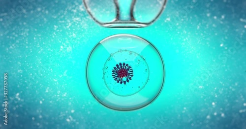 4k (4096x2160) animation introduction of a vaccine into a cell containing a virus and its destruction.