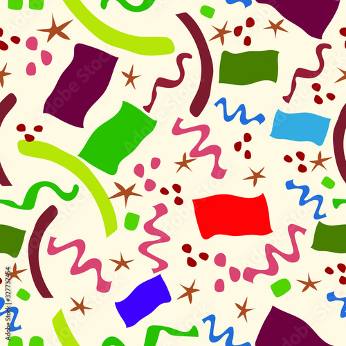 seamless pattern with colorful shapes such as zigzags, squares, wavy shapes