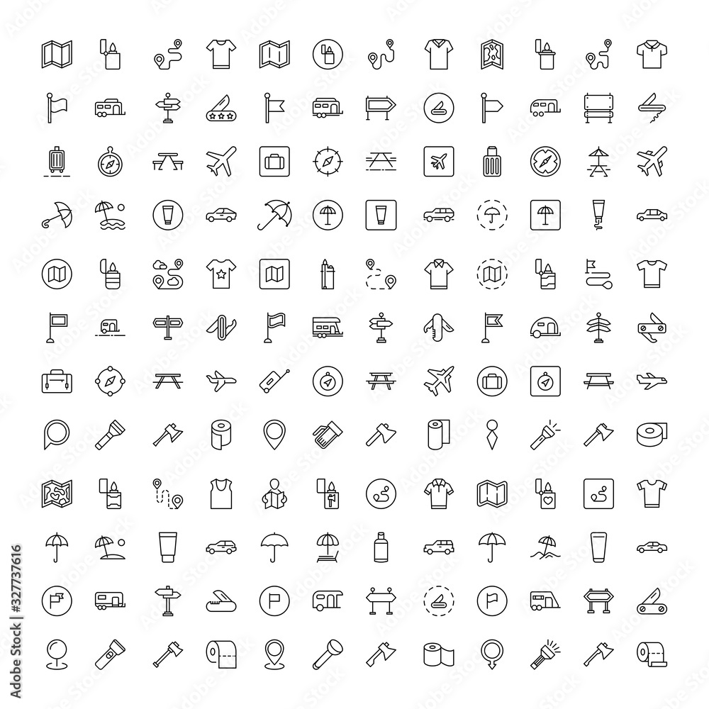 Travel set line icons