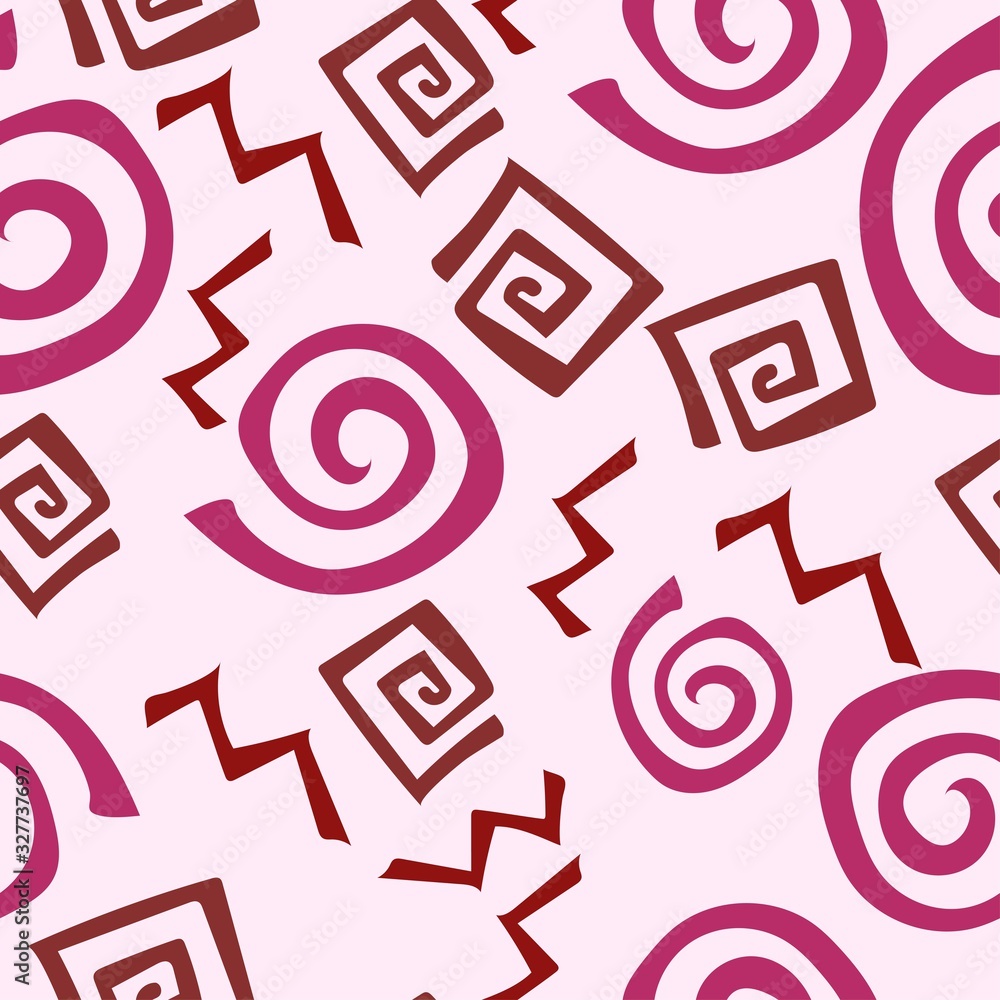 endless pattern of various spirals on a light pink background endless pattern of various spirals on a light pink background