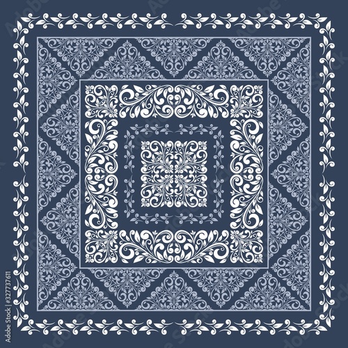 Square frame set template. Bandana with vintage ornament