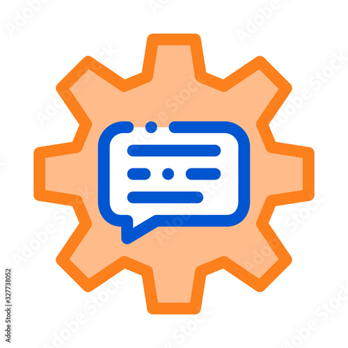 Quote Frame In Gear Center Icon Thin Line Vector. Gear Mechanical Process For Communication And Discussion Color Symbol Illustration