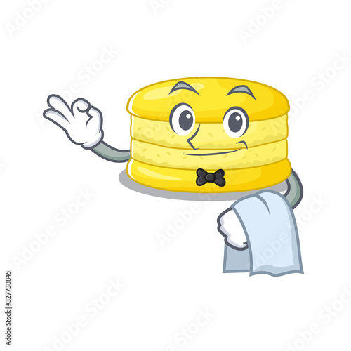 Sweet lemon macaron Character working as a Waiter
