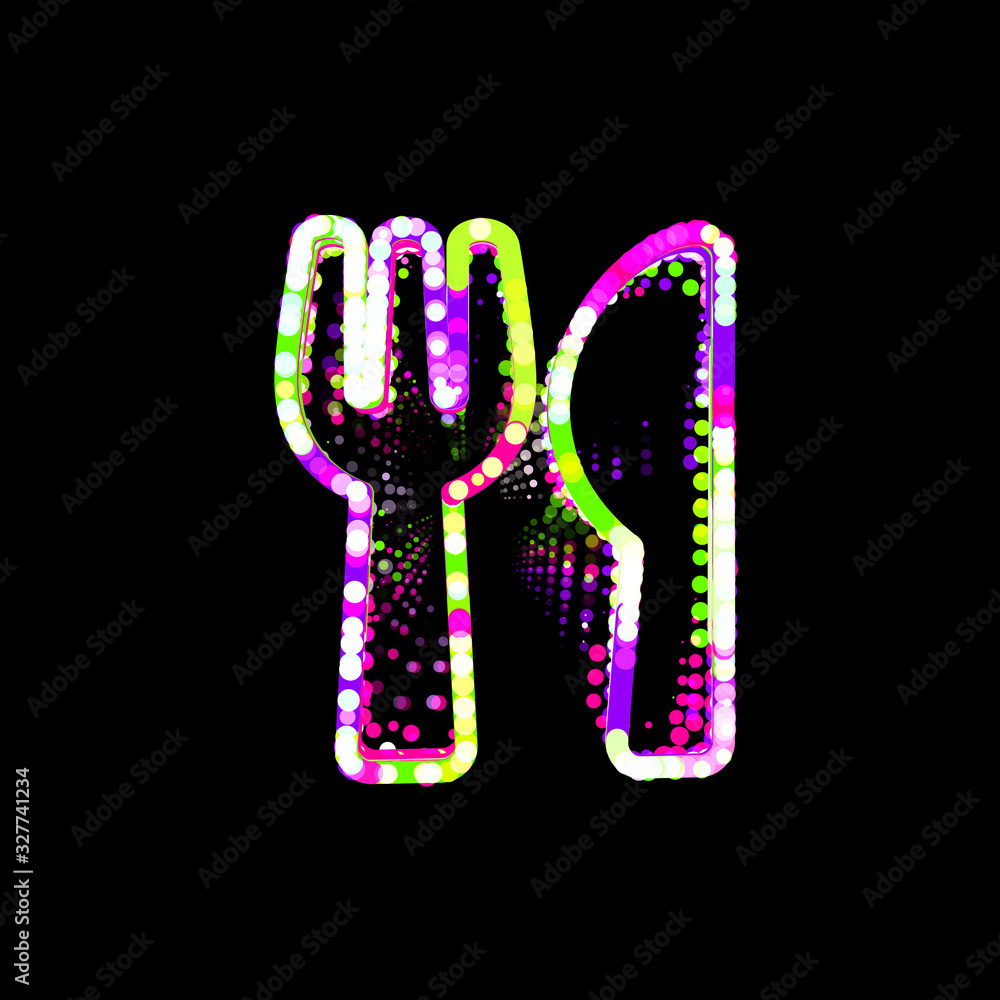 Symbol utensils from multi-colored circles and stripes. UFO Green, Purple, Pink
