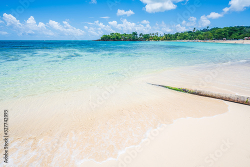 Paradise tropical white sandy beach in Rincon, sunny day in Samana peninsula,Dominican Republic