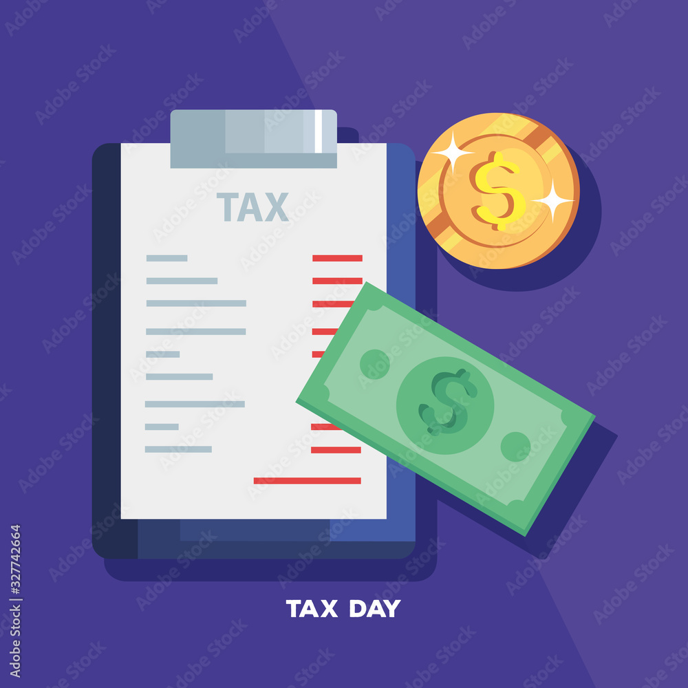 tax day poster with document and cash vector illustration design tax day poster with document and cash vector illustration design