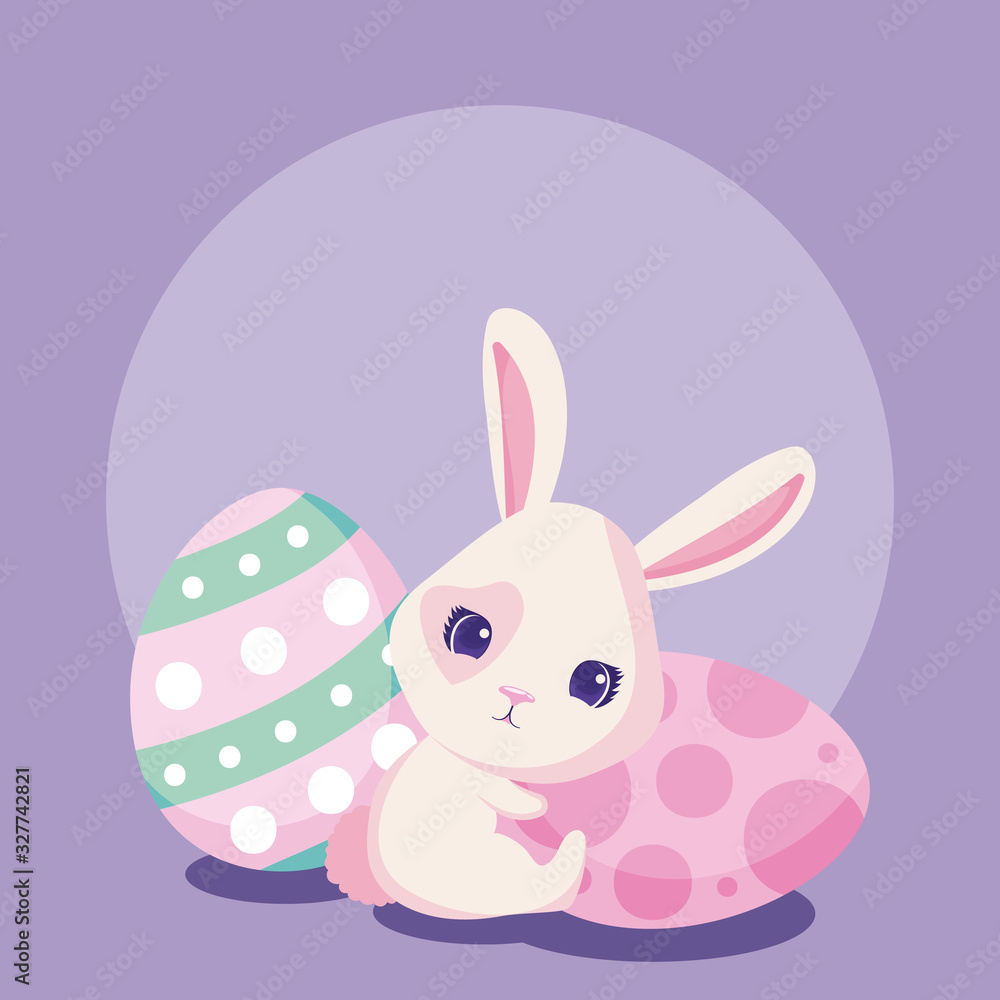 Happy easter rabbit with eggs vector design Happy easter rabbit with eggs vector design