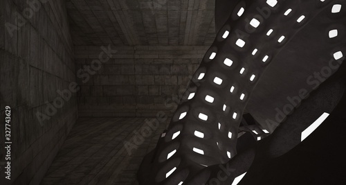 Architectural background. Abstract concrete interior with smooth discs. Neon lighting. 3D illustration and rendering.