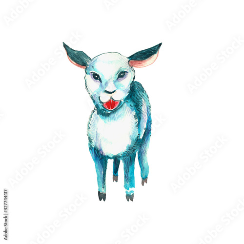 Lamb isolated on white background. Ramadan kareem holiday. Watercolor illustration.