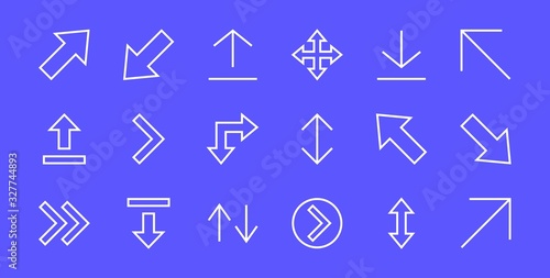 Set of line arrows  directions  arrows  contains icons such as pause  continuation  directly  to the right  Editable stroke. 480x480  On a white background  Vector illustration