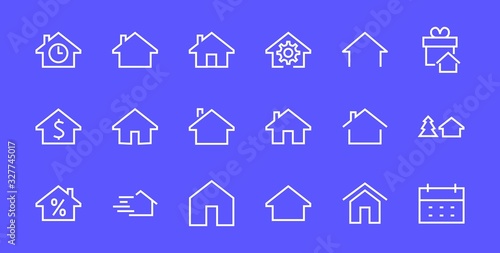  Simple set of line vector home icons. Contains house symbols at interest, infuse house and more. Editable stroke. 480x480 pixels perfect