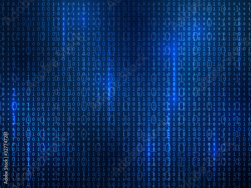 Binary code. Computer matrix code falling digits random numbers. Hacker coding, mining cryptocurrency futuristic cyberspace vector background