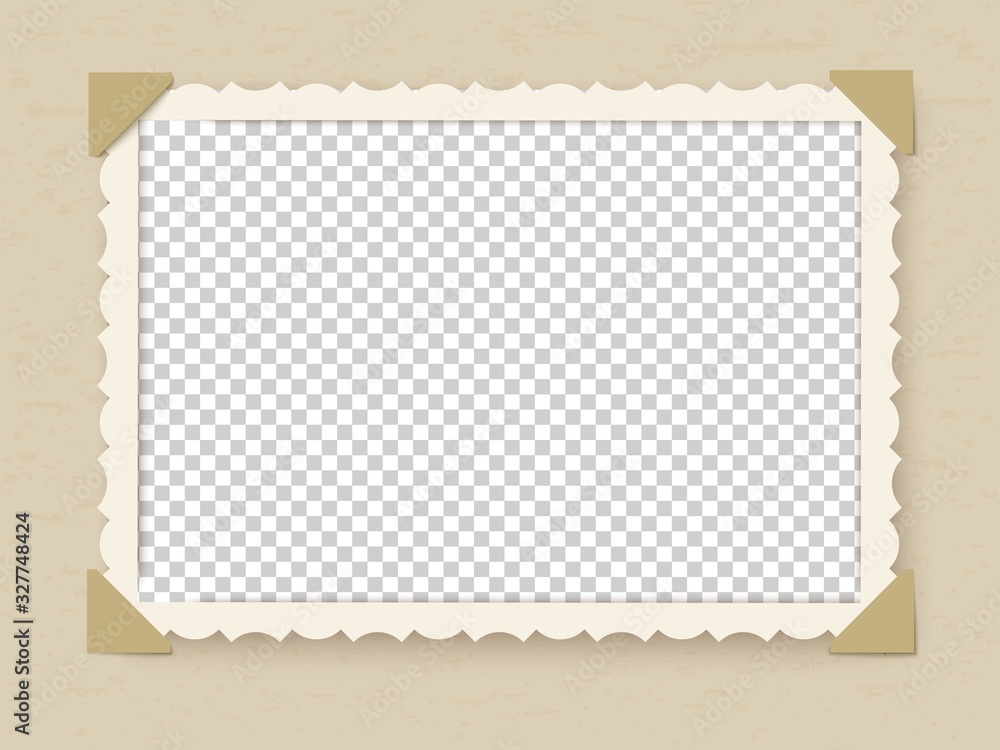 Retro photo frame. Vintage old postcard for album or picture with decoration edges vector template - obrazy, fototapety, plakaty 