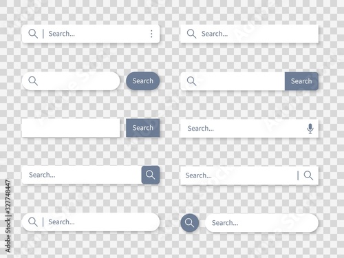 Search bar. Find of communication access on internet site with searching text fields vector template set