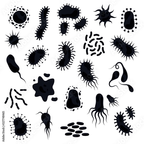 Bacteria silhouettes. Symbols for immune diseases of cell and infections or viruses danger black vector isolated icons