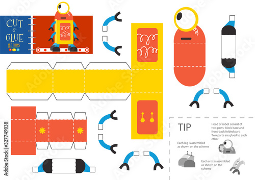 Cut and glue robot toy vector illustration, worksheet. Cut and glue robot toy vector illustration, worksheet