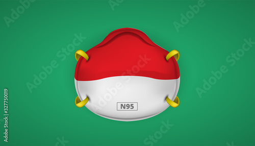 n95 face mask protection with indonesian flag safety for novel Coronavirus 2019-nCov. wuhan corona virus disease coronavirus quarantine concept. Perfect for banner, background