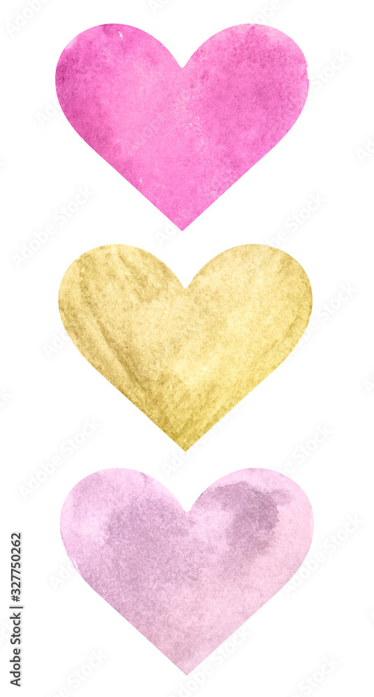 Fototapeta premium Set with watercolor hearts isolated on white background. Watercolor empty stickers for your text, beautiful design elements