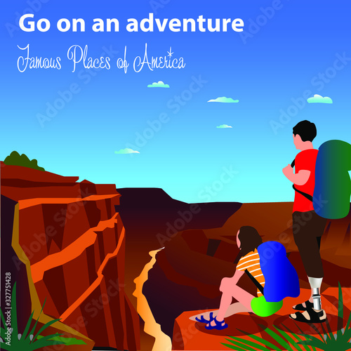 The slogan is forward to adventure. Girl and para-athlete travel in the mountains