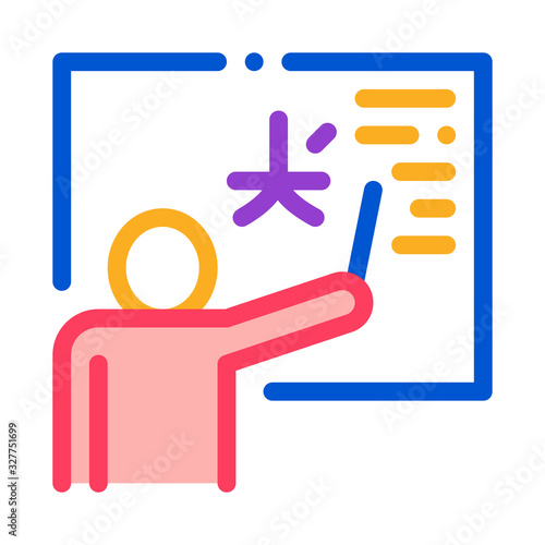 Foreign Language Teacher Icon Thin Line Vector. Human Teacher Pointing On Blackboard Concept Linear Pictogram. Education Color Symbol Illustration