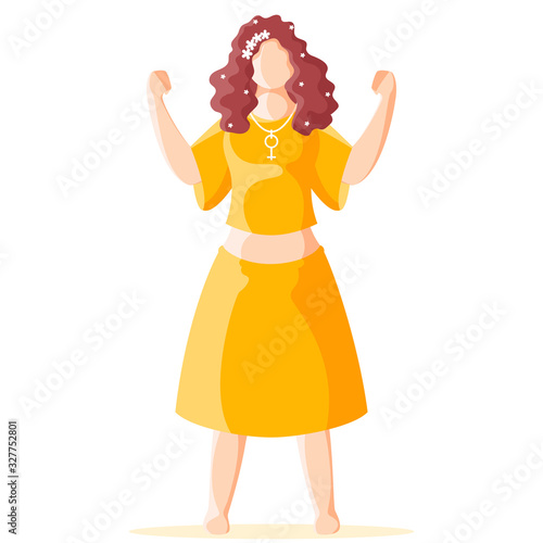 Cartoon Modern Young Girl Showing Her Strong Arms in Standing Pose.