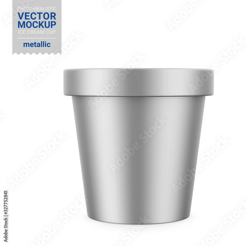 White metallic plastic container vector mockup.