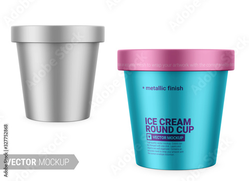 White metallic plastic container vector mockup.