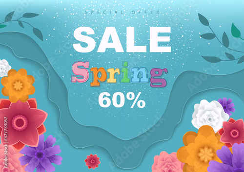 Spring Sale Banner with Pap...