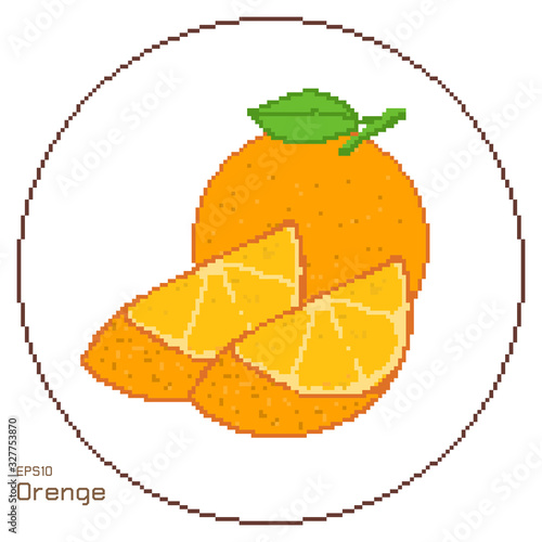 vector pixel art orange, fruits concept