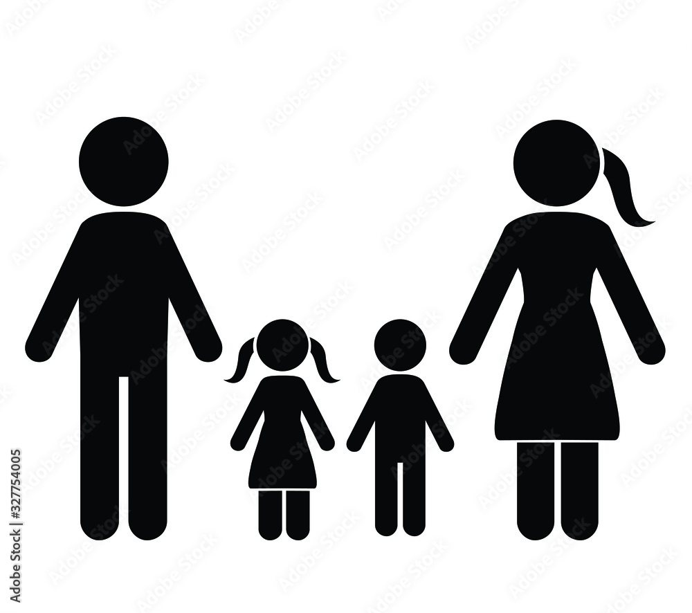 Stick figure family, mother, father, son, daughter together hold hands Stick figure family, mother, father, son, daughter together hold hands