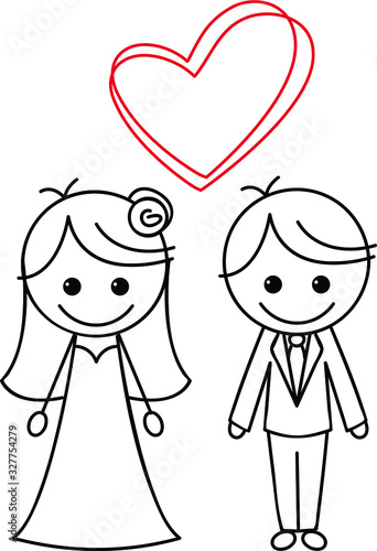 Stick figure wedding bride groom couple