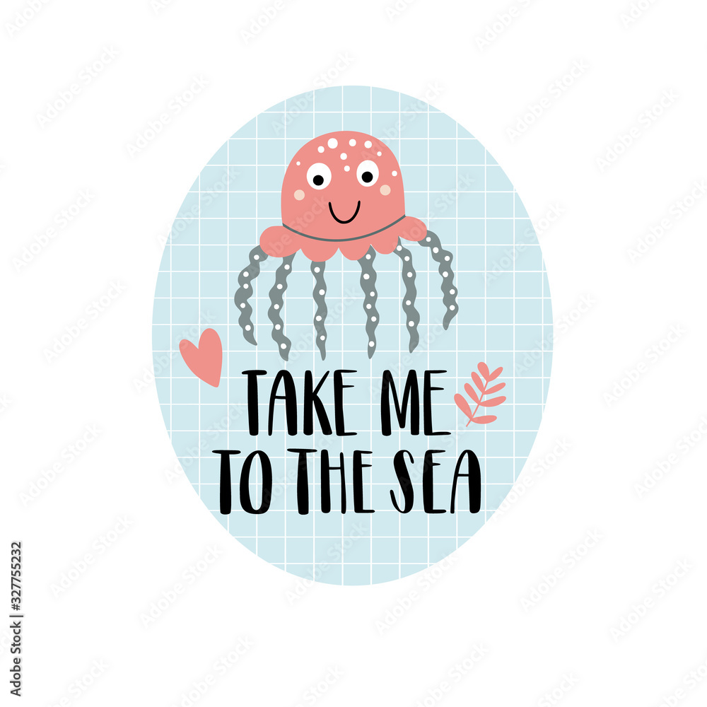 Obraz premium Childrens illustration with cute jellyfish